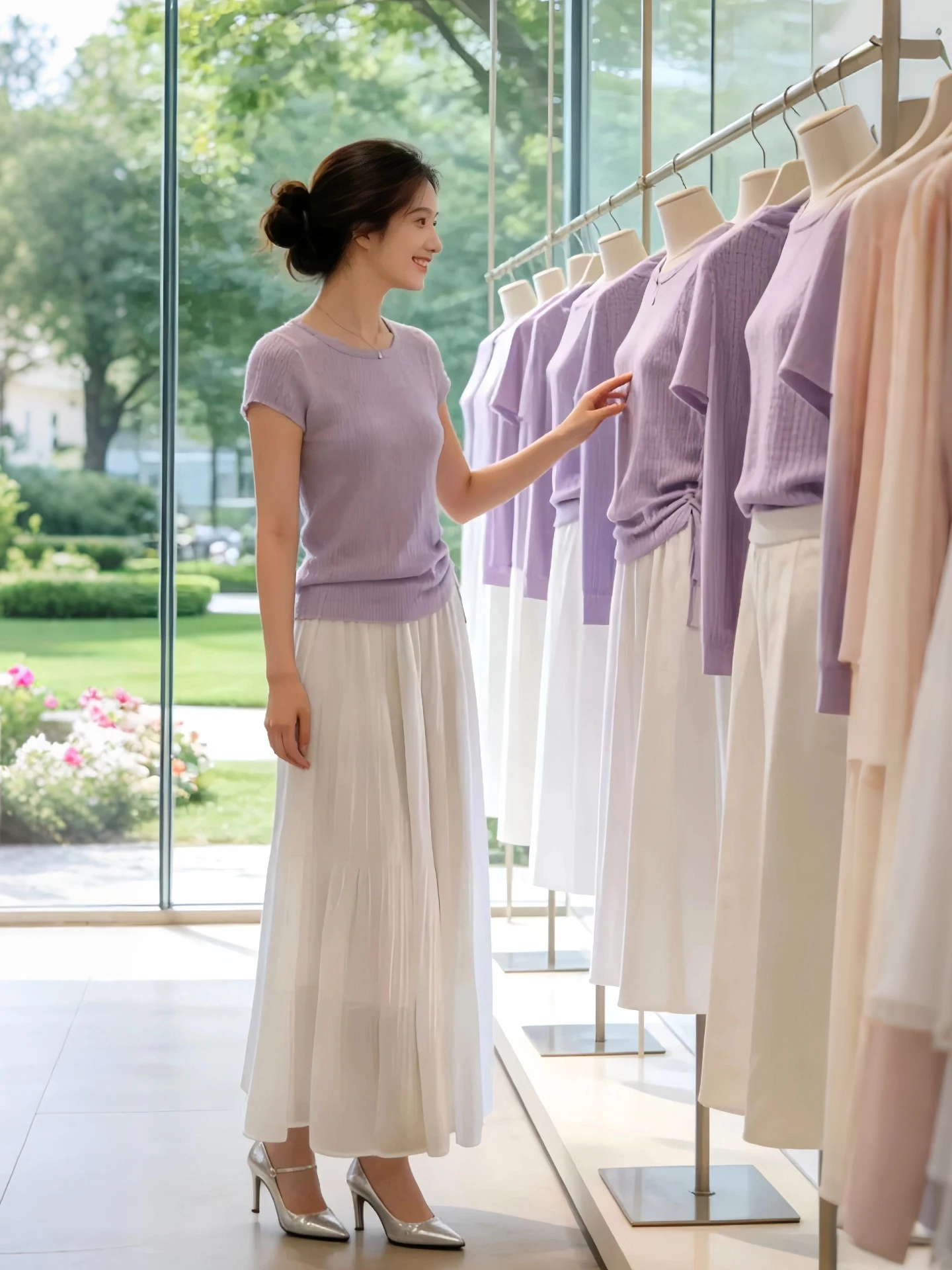 

Loose Knitted Purple round Neck Short T-Shirt And Skirt Set Women's Summer Fashion Korean Style Casual Wear Comfortable Fit