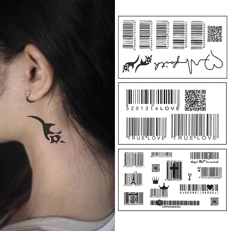 Mini Size Tattoo Sticker Love Barcode Pattern Temporary Tattoo Stickers Long Lasting Waterproof Stickers Unisex Fashion Body Art