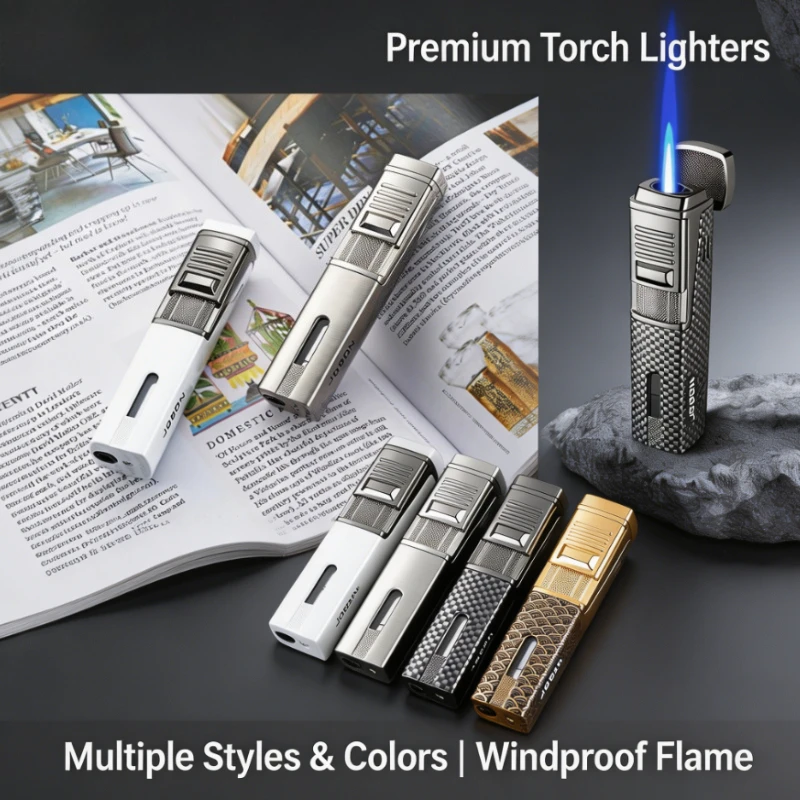 

Portable Blue Flame Gas Lighter JOBON, Clear Fuel Observation Window, Durable Windproof Torch Gadget For Daily Smoking & Gifting