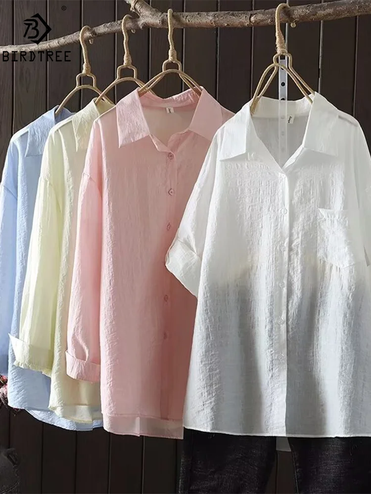

New Spring Cotton Loose Shirt Women Turn-down Collar Top Girl Long Sleeve Casual Blouses 2024 Summer Sunscreen Clothing T44650QM
