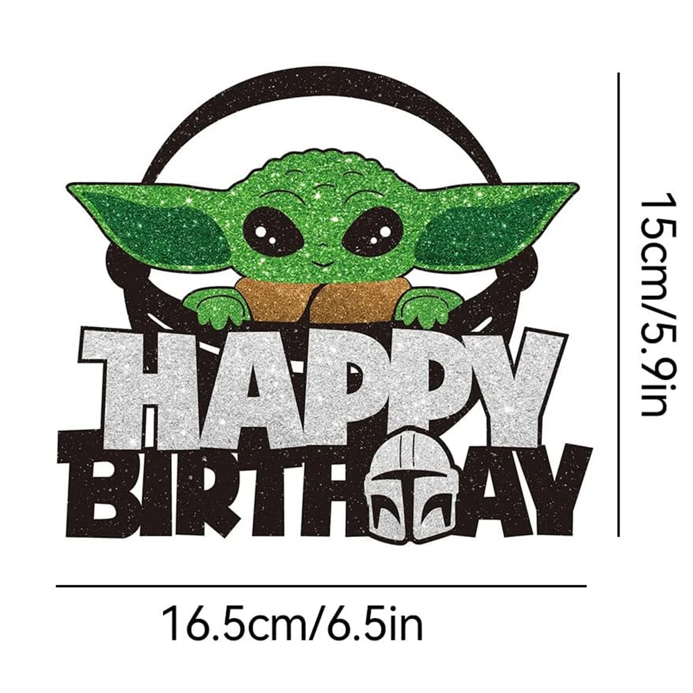 Star Wars Baby Yoda Cake Topper Happy Birthday Glitter Cake Decoration for Kids Boys Girls Birthday Party Decorations Supplies