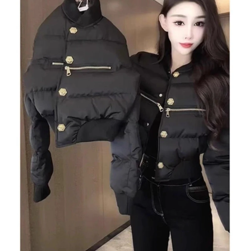 Women Fashion Design Single-breasted Stand-up Collar Long-sleeved Cotton Jacket Jacket Winter New Premium Top Down Jacket Women