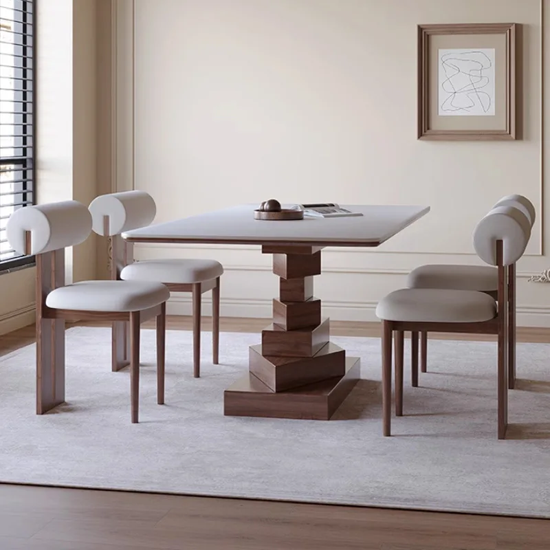 Nordic solid wood rectangular rock slab dining table antique home creative building block dining table small apartment