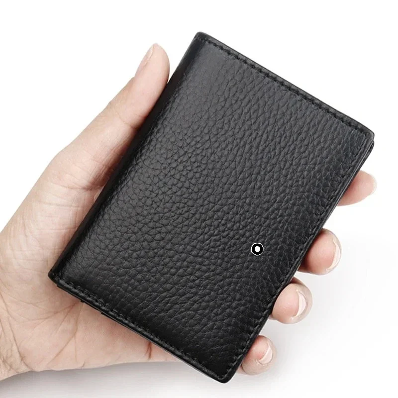 الراقية الأعمال Sle 100% جلد أصلي للرجال طبقة علوية جلد البقر حقيبة لاقط حقيقية معرف فتحة صور حامل بطاقة الائتمان اثنين أضعاف المحفظة #6
