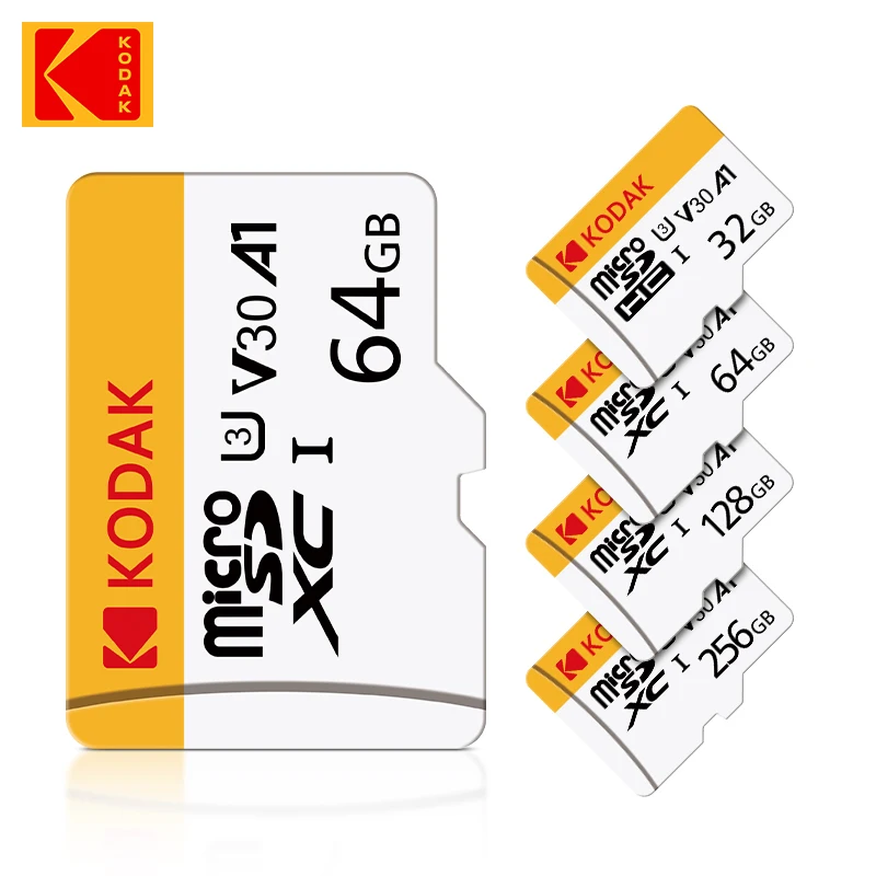 Kodak Origial ​​Micro SD Card U3 Class 10 High Speed up to 100MB/s TF Memory Card with Adapter - Available in 32GB, 64GB, 128G