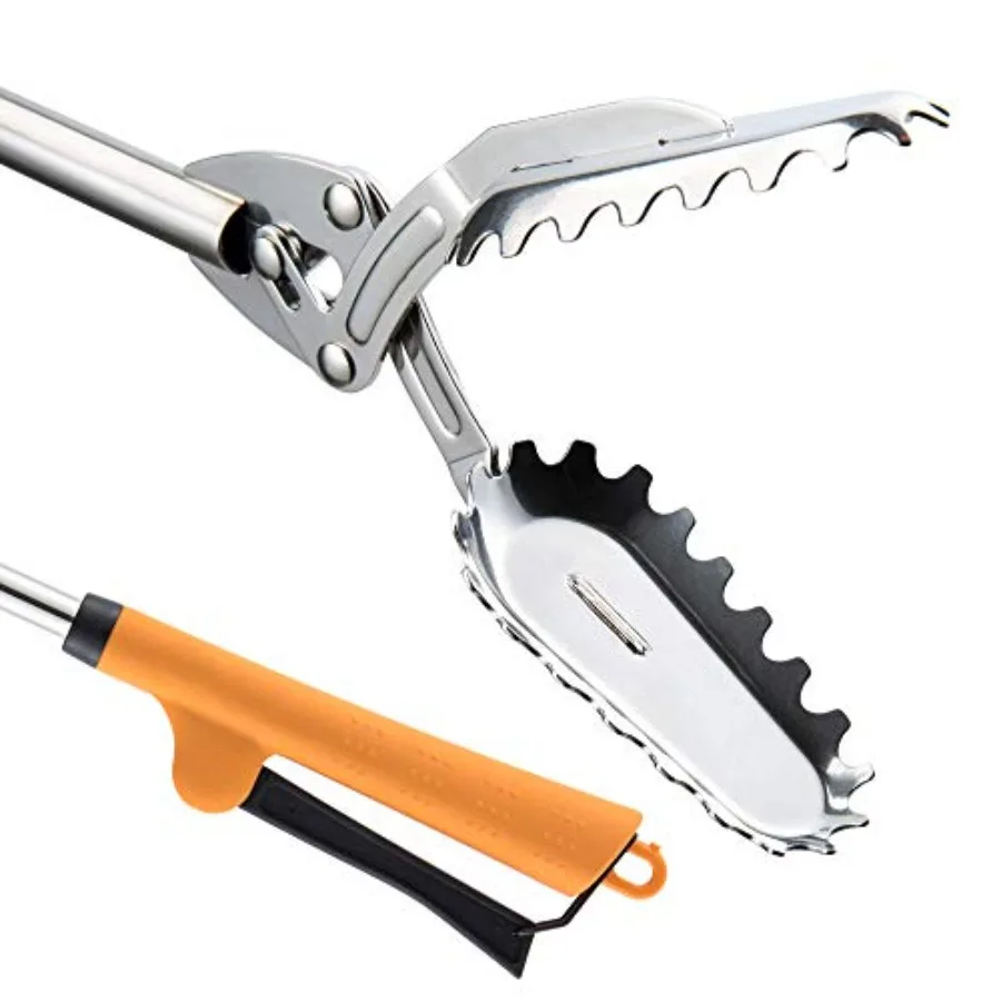 

FTH All Staless Steel Grabber Reacher Pickup Tool Heavy Duty Trash Picker Log BBQ Fireplace pits Snake Tongs