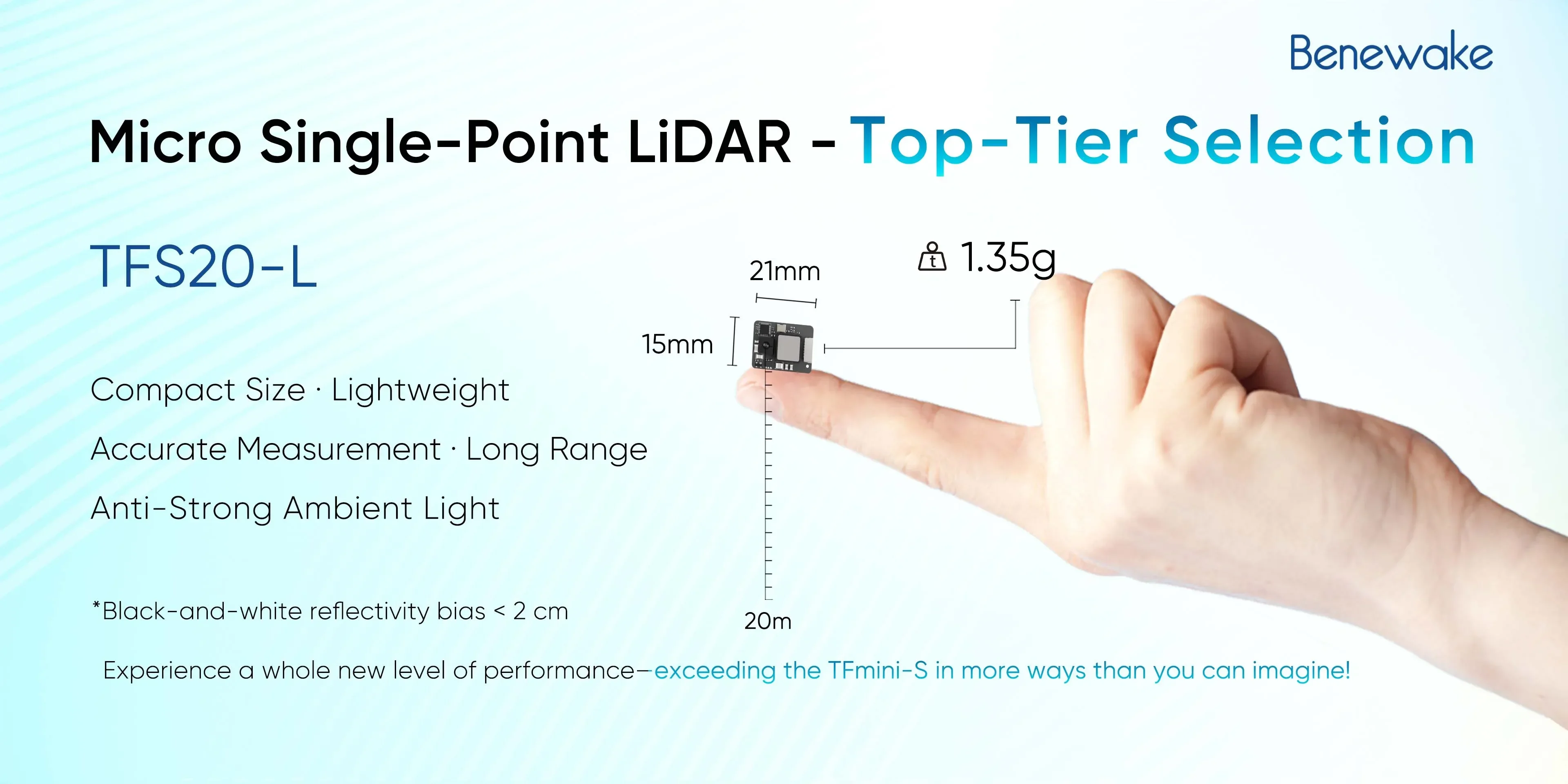 Benewake TFS20-L 20m micro-LiDAR-sensor - UART/I2C dToF-module voor drones-robots IoT uiterst nauwkeurige afstandsmeting