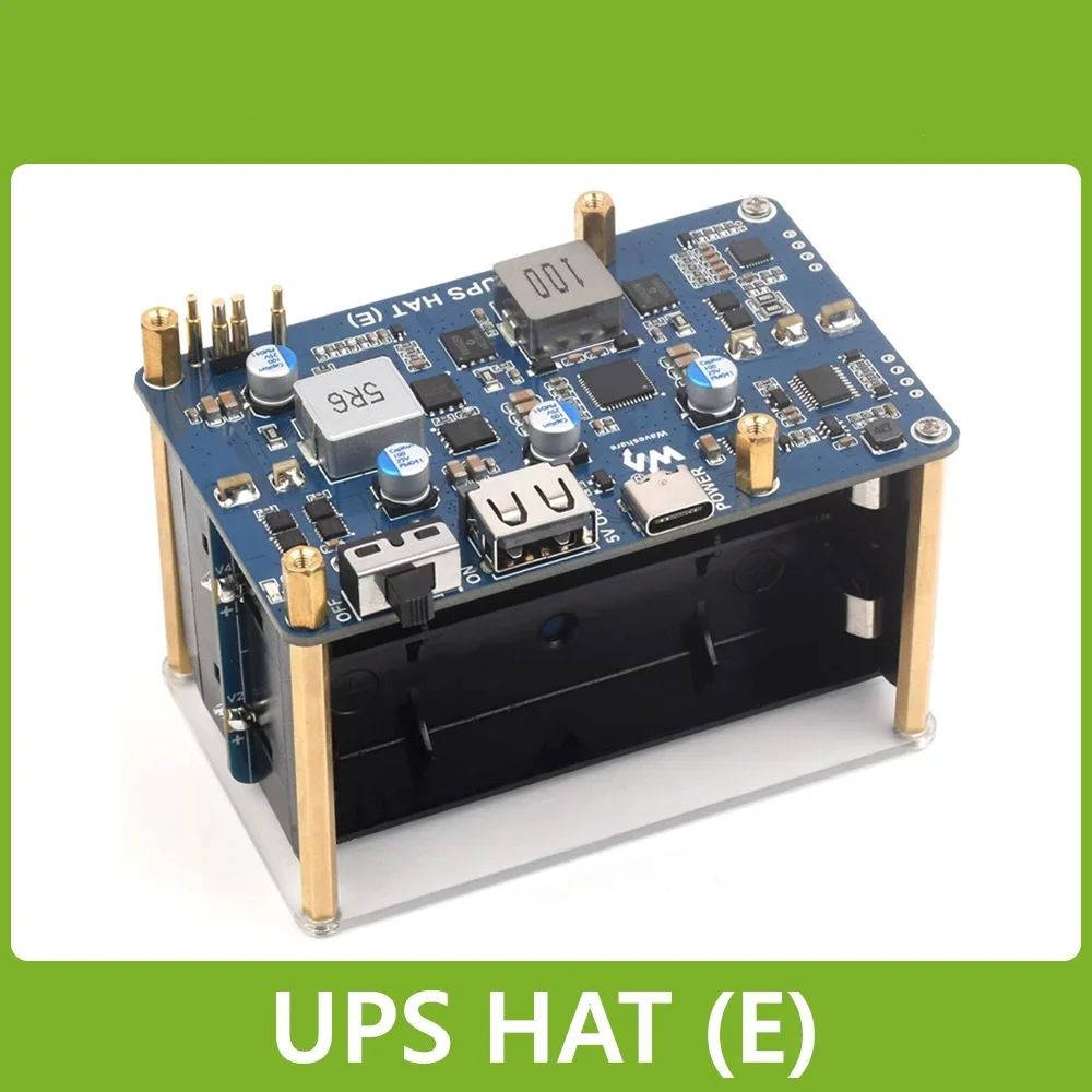 Waveshare UPS HAT (E) for Raspberry Pi, Type-C Bi-Directional Fast Charging, 5V 6A, Supports 4×21700 Li Batteries (NOT Included)
