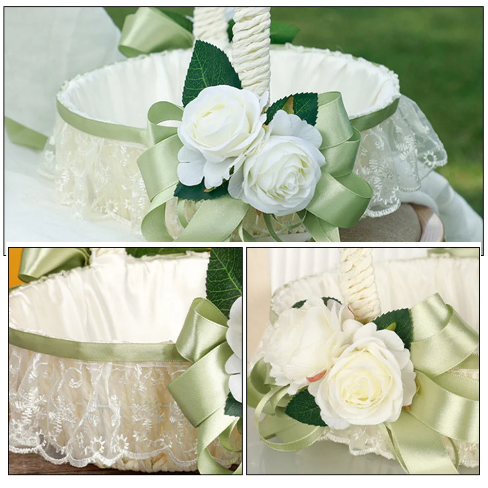 Flower For Weddings Elegant Handheld Wedding Party Decoration Portable Flower Petal Basket Rustic Wedding Basket