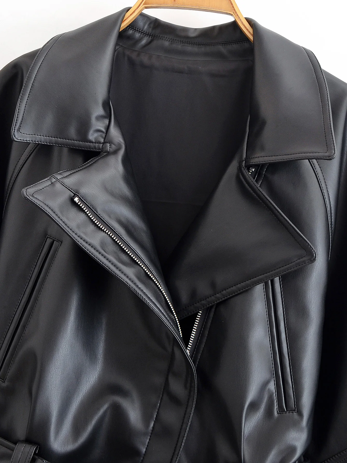 

HH 2022, осеннее женское уличное однотонное винтажное пальто с лацканами и длинными рукавами, женская мода, асимметричный пояс на молнии, короткая куртка Mujer