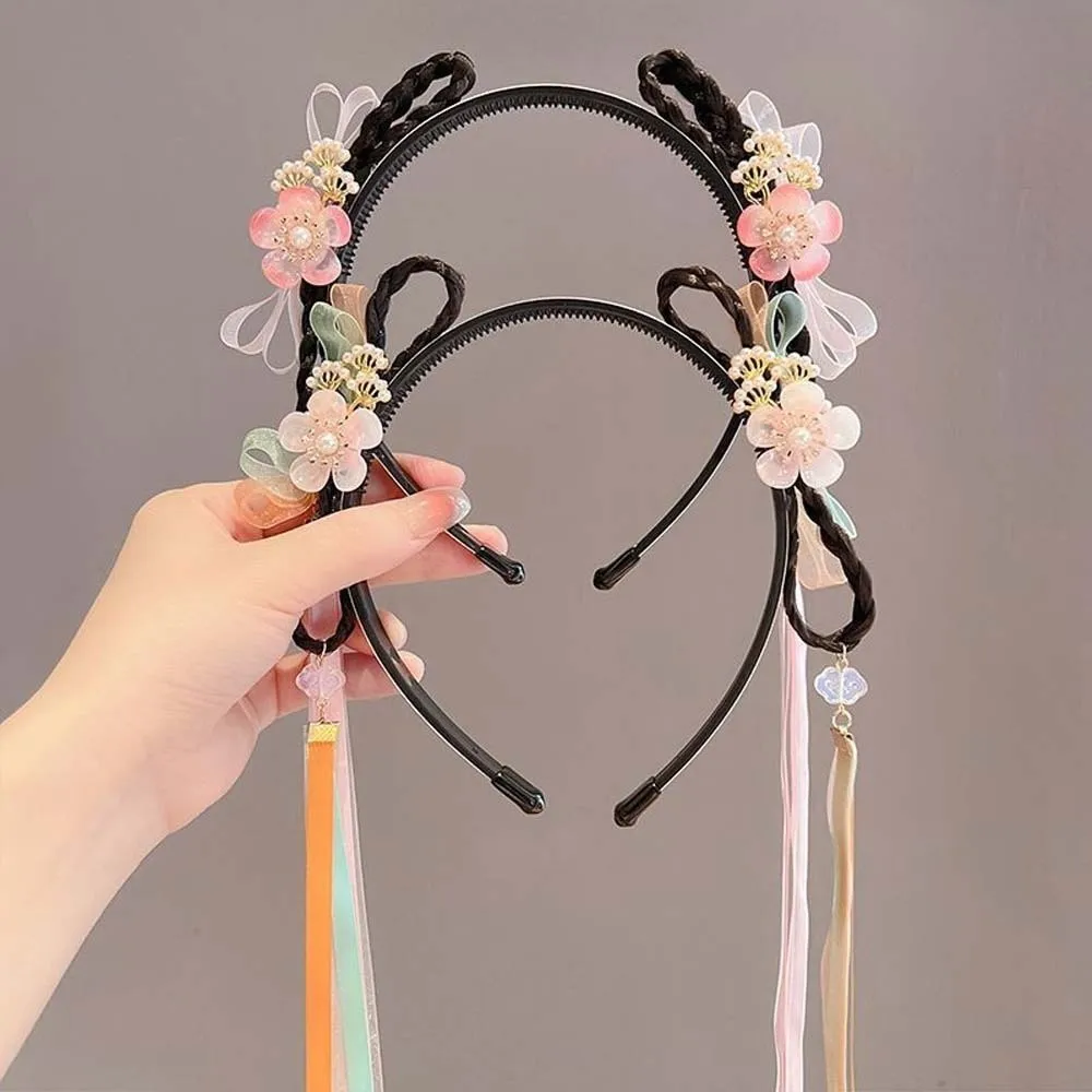 النمط الصيني فراشة الشريط عقال رائعة التطريز الخرز الباروكات شعر مضفر هوب شرابة القوس الفتيات Hanfu أغطية الرأس #2