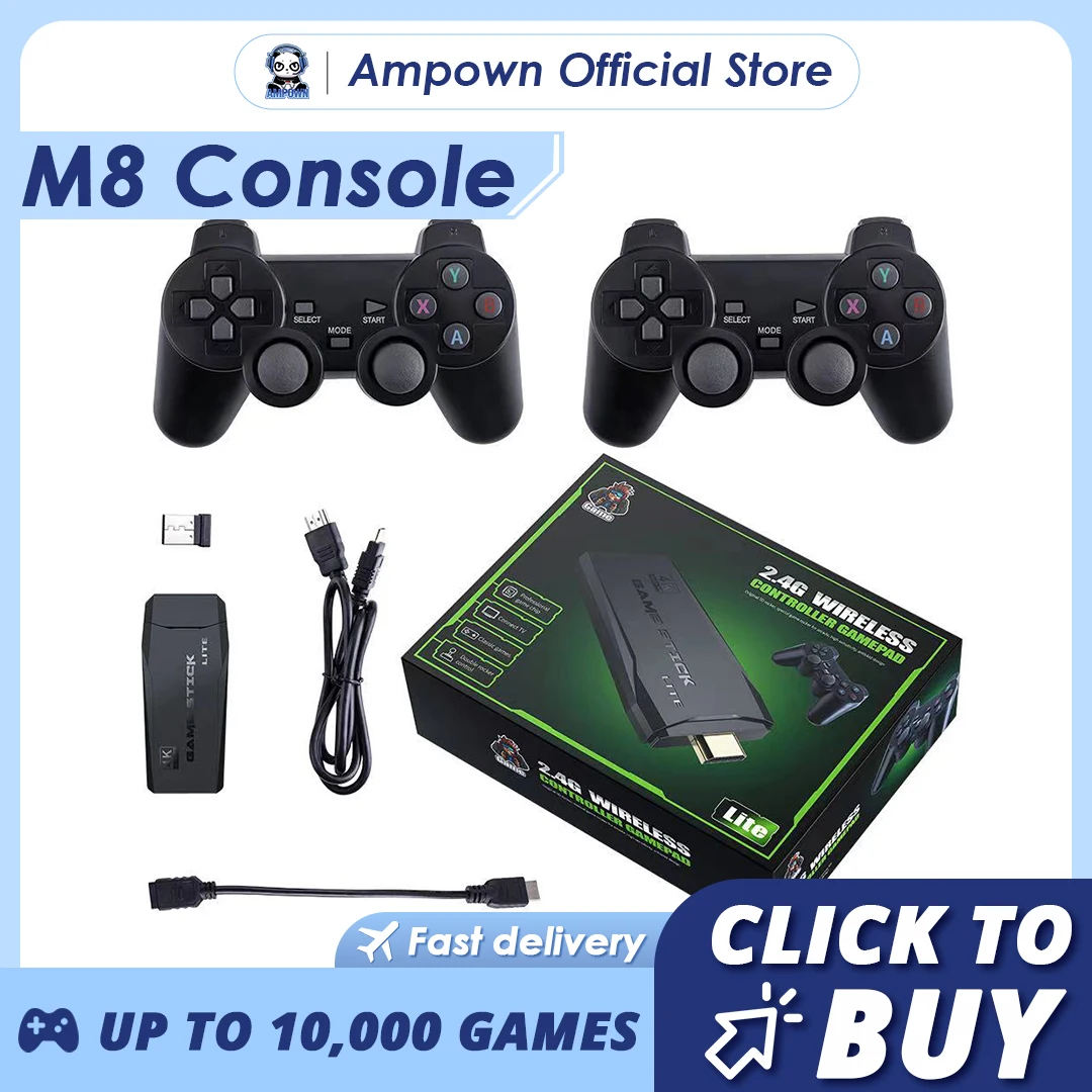 Ampown-وحدة تحكم ألعاب الفيديو ، M8 ، محاكي تلفاز ريترو ، GD10 Lite ، عصا ألعاب ، وحدات تحكم لاسلكية ، ألعاب مدمجة 20000 ، 128G ، هدية للأطفال