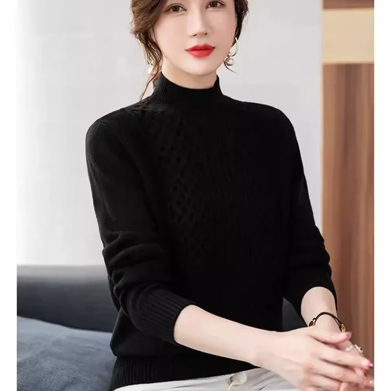 Autumn Winter 2025 New Knitwear Women's Outer Wear High Neck Loose Long Sleeve Sweater Warm Base Shirt Tops