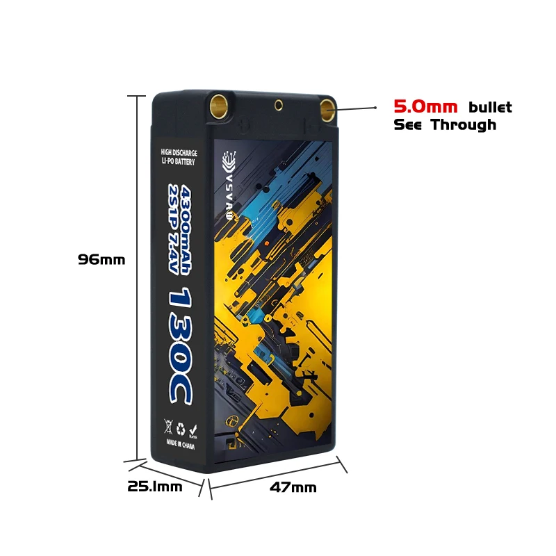 VSVAW Lipo 2S 7.4V batterie 4300mAh 130C étui rigide avec prise XT60 pour voiture RC bateau camion réservoir véhicule Truggy Buggy Xpand rallye