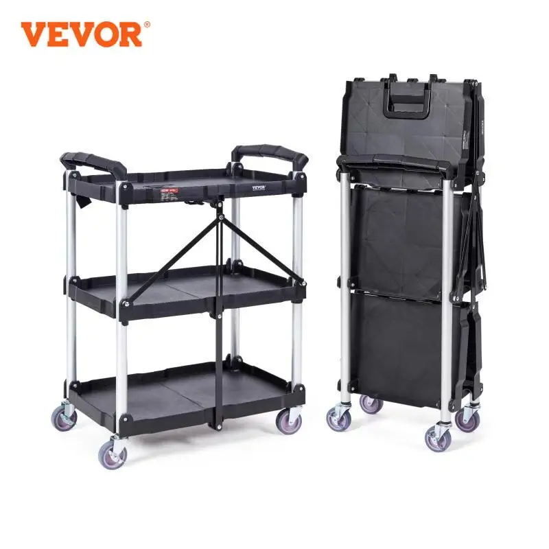 

VEVOR 3 Tier Folding Rolling Utility Cart Storage Shelf Movable Gap Rack Serving Cart Slim Slide Organizer for Kitchen Bathroom