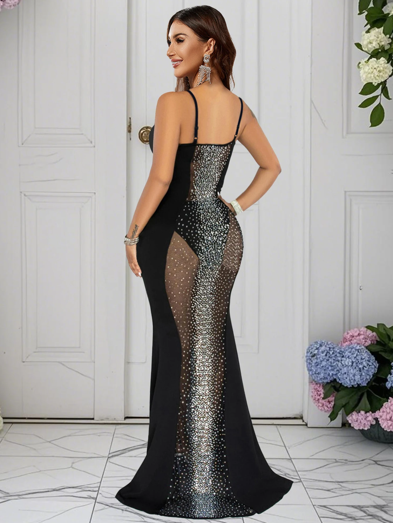 فستان سهرة نسائي مثير مصنوع من مادة شبكية بحزام شفاف، أزياء نسائية عصرية #3