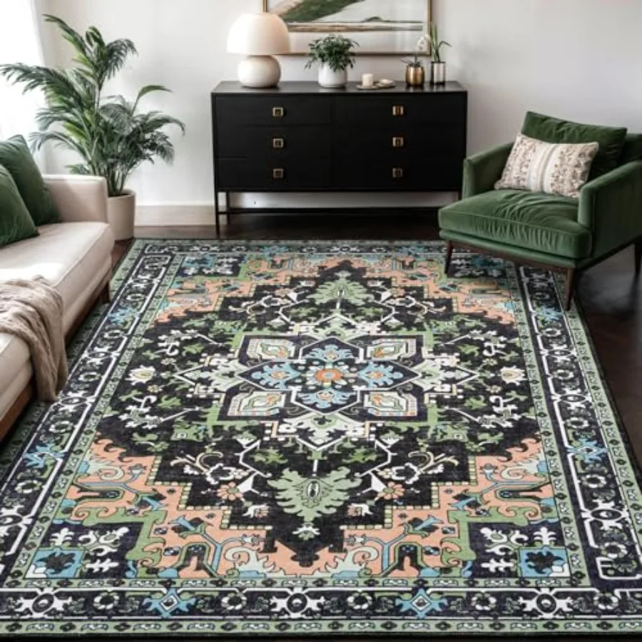 

5x7 Vintage Washable Area Rug for Living Room Bedroom and Office Floral Boho Design with NonSlip Backing Colorful Traditional S