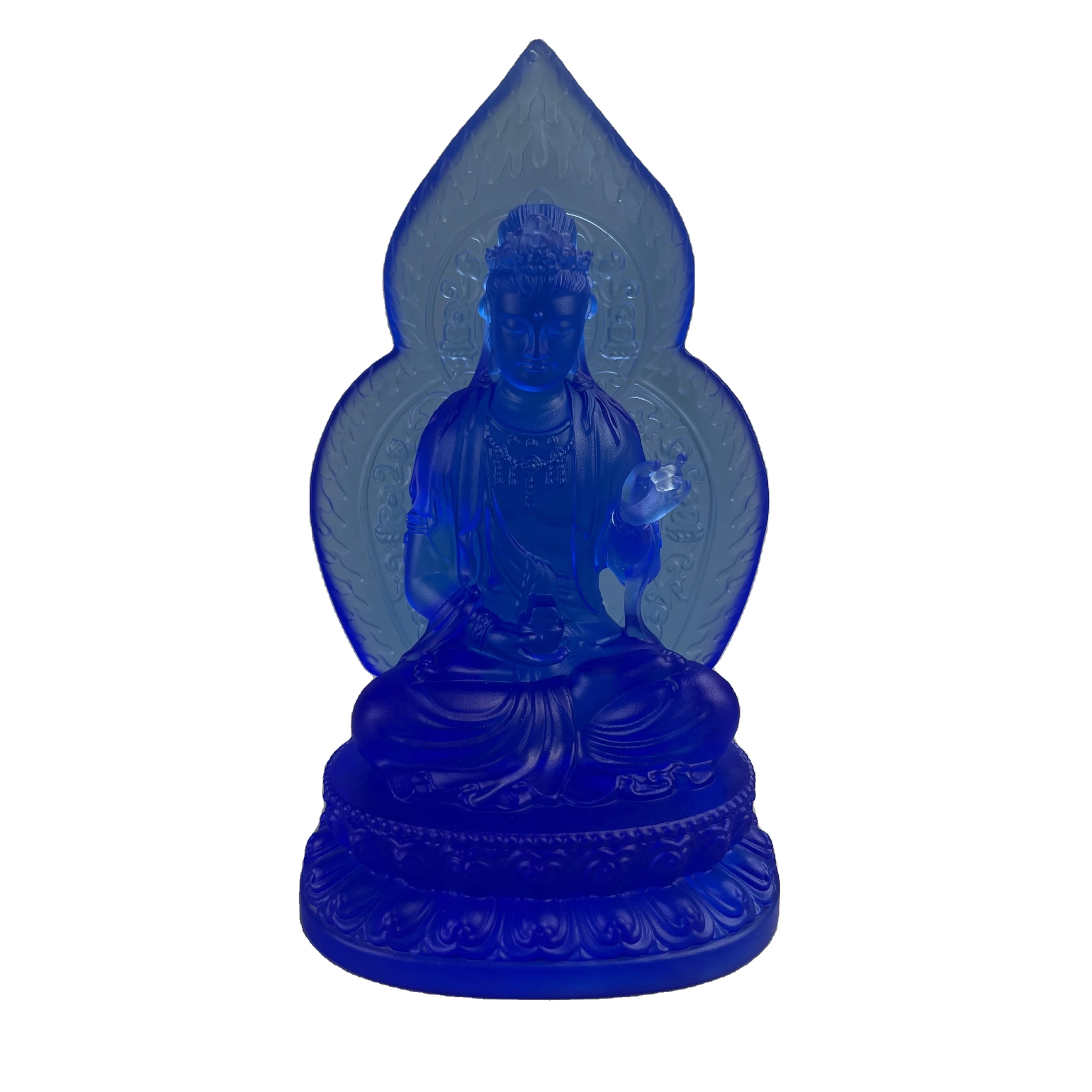 *&r Sacred Manjushri Bodhisattva Statue Handcrafted Glass Lost-wax Process Wisdom Sculpture ArtFamily Jiangsu Altars Spiritual