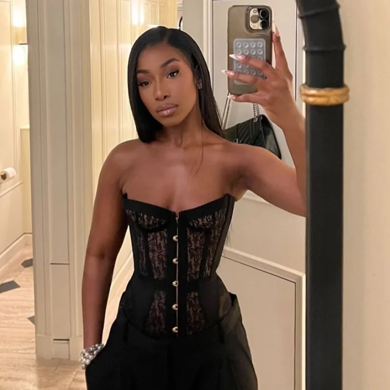 الدانتيل حمالة مشد ضمادة مثير الجوف خارج قبالة الكتف سترة ضئيلة شيك عارية الذراعين أكمام شارع العليا قمم ملابس الحفلات