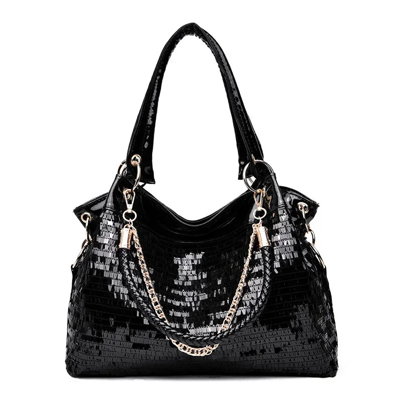 2024 New Women's Bag PU Leather Ladies Shoulder Sequined Patent Leather Bag Casual Wild Hand Ladle Shoulder Bag Women