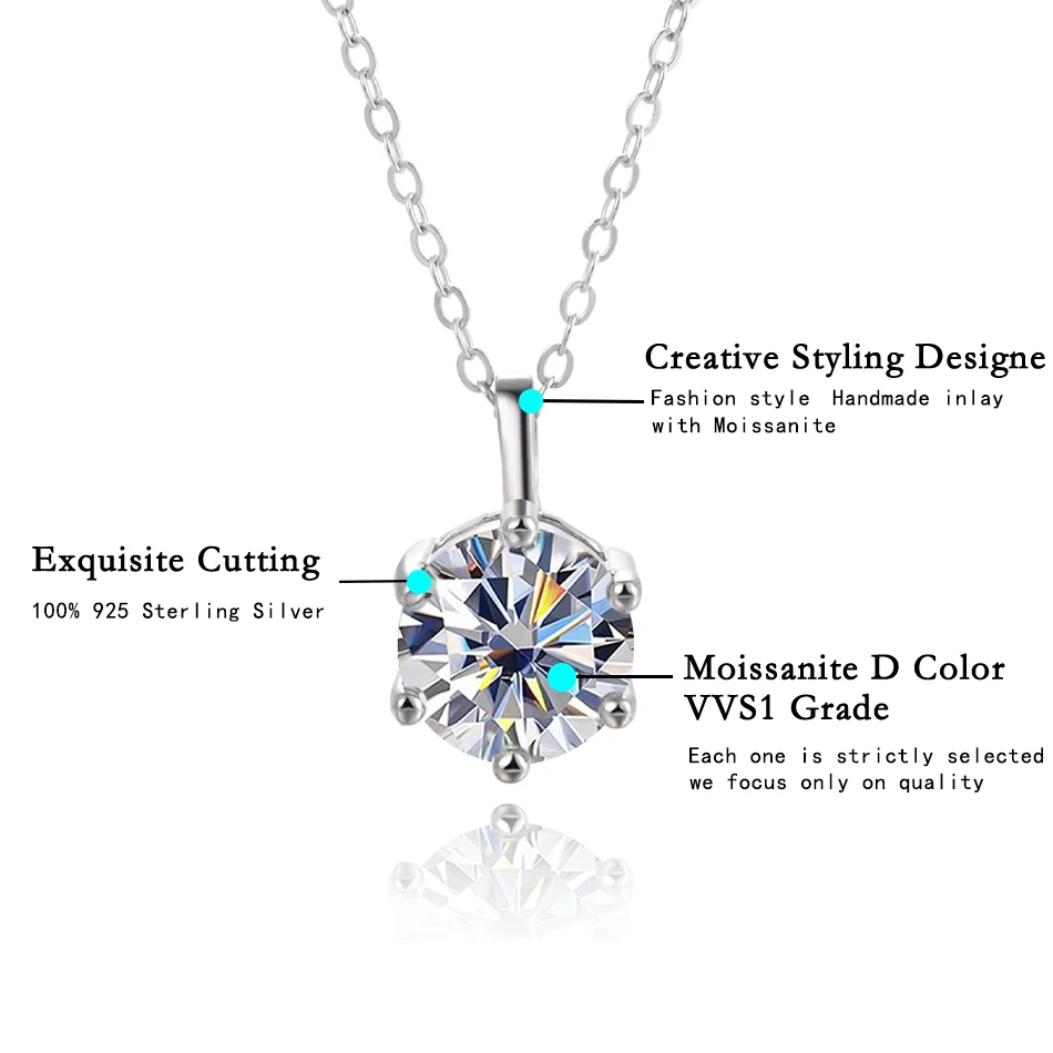 BLUEENCH 2,0 карата VVS1 D цвет муассанит ожерелье из стерлингового серебра 925 пробы цепочка с сертификатом ювелирные украшения для женщин