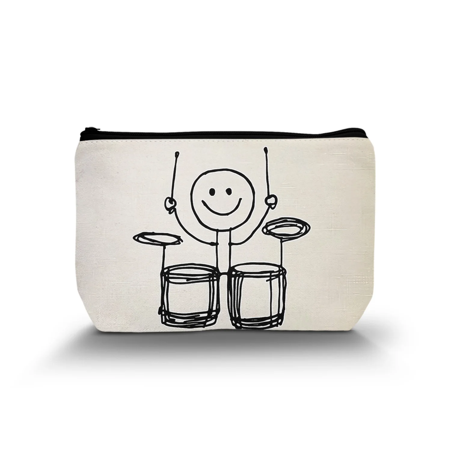 1Pc Sticky Man Playing Drums Pattern Cosmetic Bag Minimalist Abstract Modern Art Personalized Cosmetic Bag With Zipper A