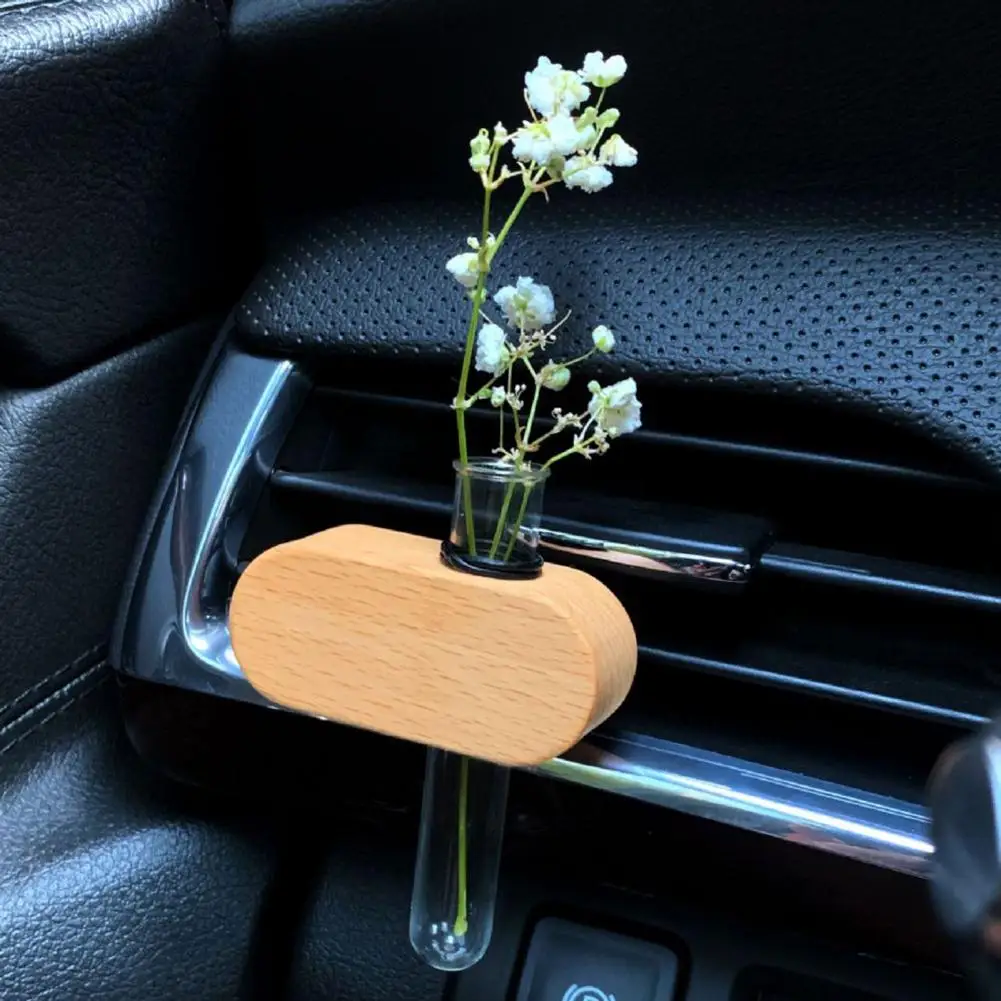 Car Decoration Elegant Car Air Outlet Flower Vase Holder with Magnet Wooden Stand Universal Auto Decor Accessory Artistic Tube