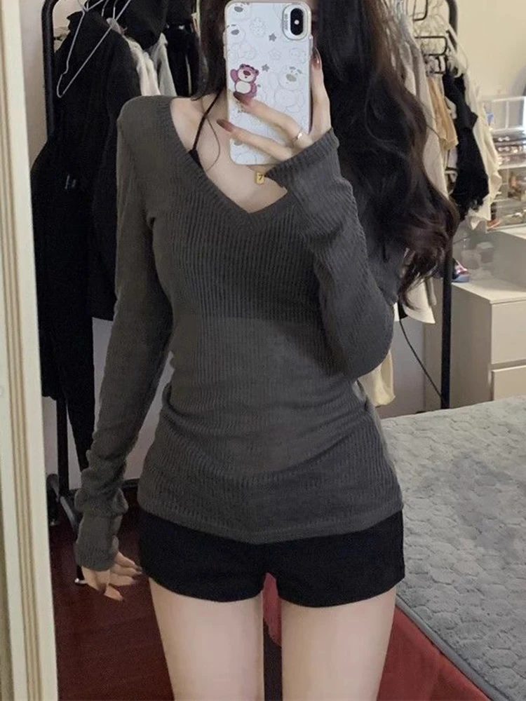 Frauen Langarm T Shirt Dünne Perspektive Sommer Feste Dünne Casual Shirts Weibliche Pullover Grundlegende T Y2k Kleidung Streetwear Top – Detail 11