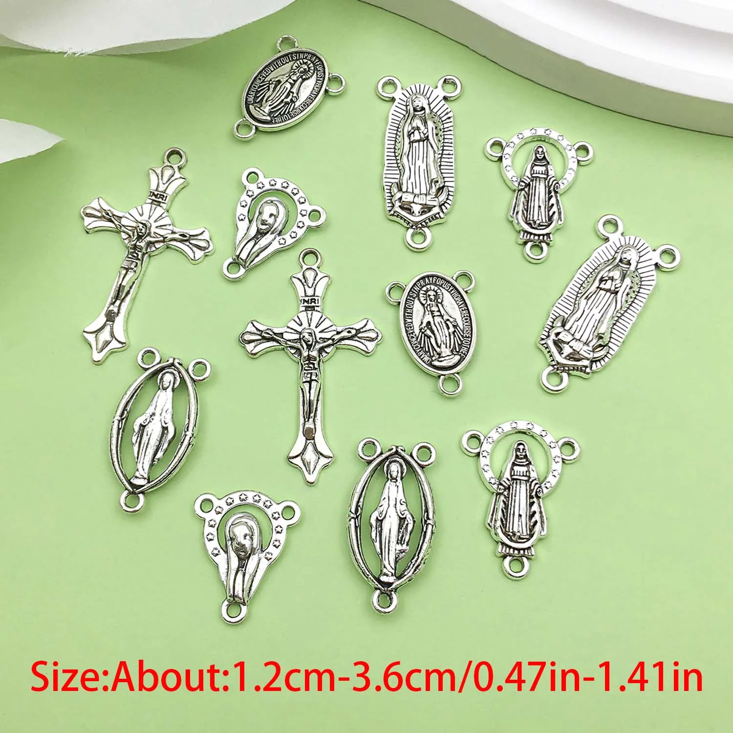 10/12pcs Antique Silvery Virgin Mary Connector Charms Alloy Metal Pendants For DIY Bracelet Necklace Jewelry Making Accessories