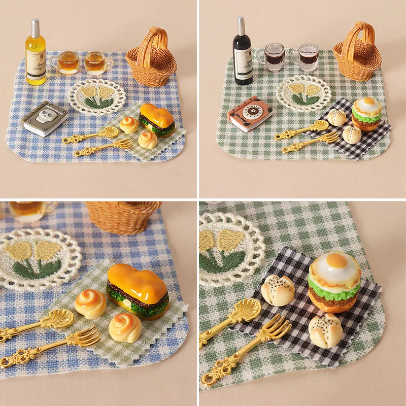 

1:12/OB11 Scale Dollhouse Mini Picnic Set, 12pcs Food & Wine with Basket, Dollhouse Outdoor Scene Accessory, Afternoon Tea Kit