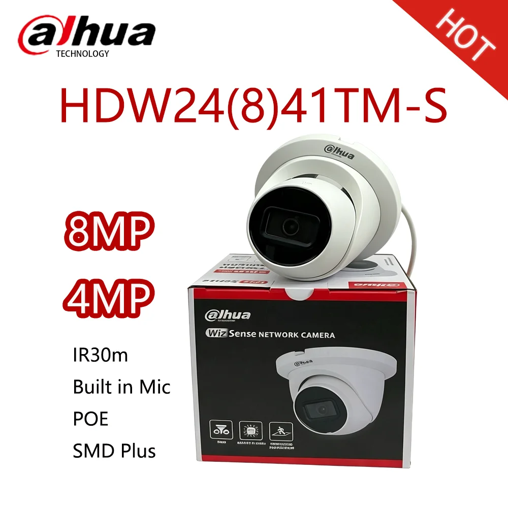 Dahua HDW2441TM-S HDW2841TM-S 4MP 8MP WizSense Full Metal Body IR Camera Outdoor 4K CCTV With Mic SD Card Human Detection IP67