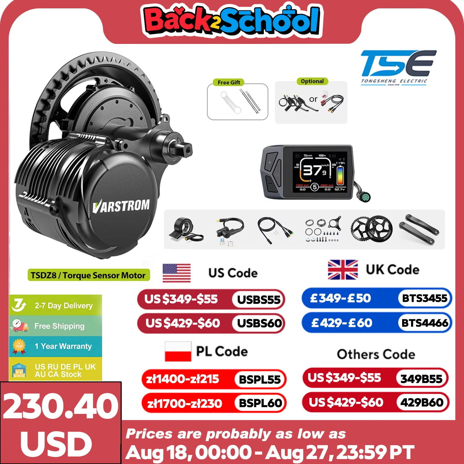 Tongsheng TSDZ8 750W TSDZ2B 500W 250W Motor Kit Mid Drive Torque Sensor Bicycle Engine Electric Bike Conversion Kit BB 68-73mm