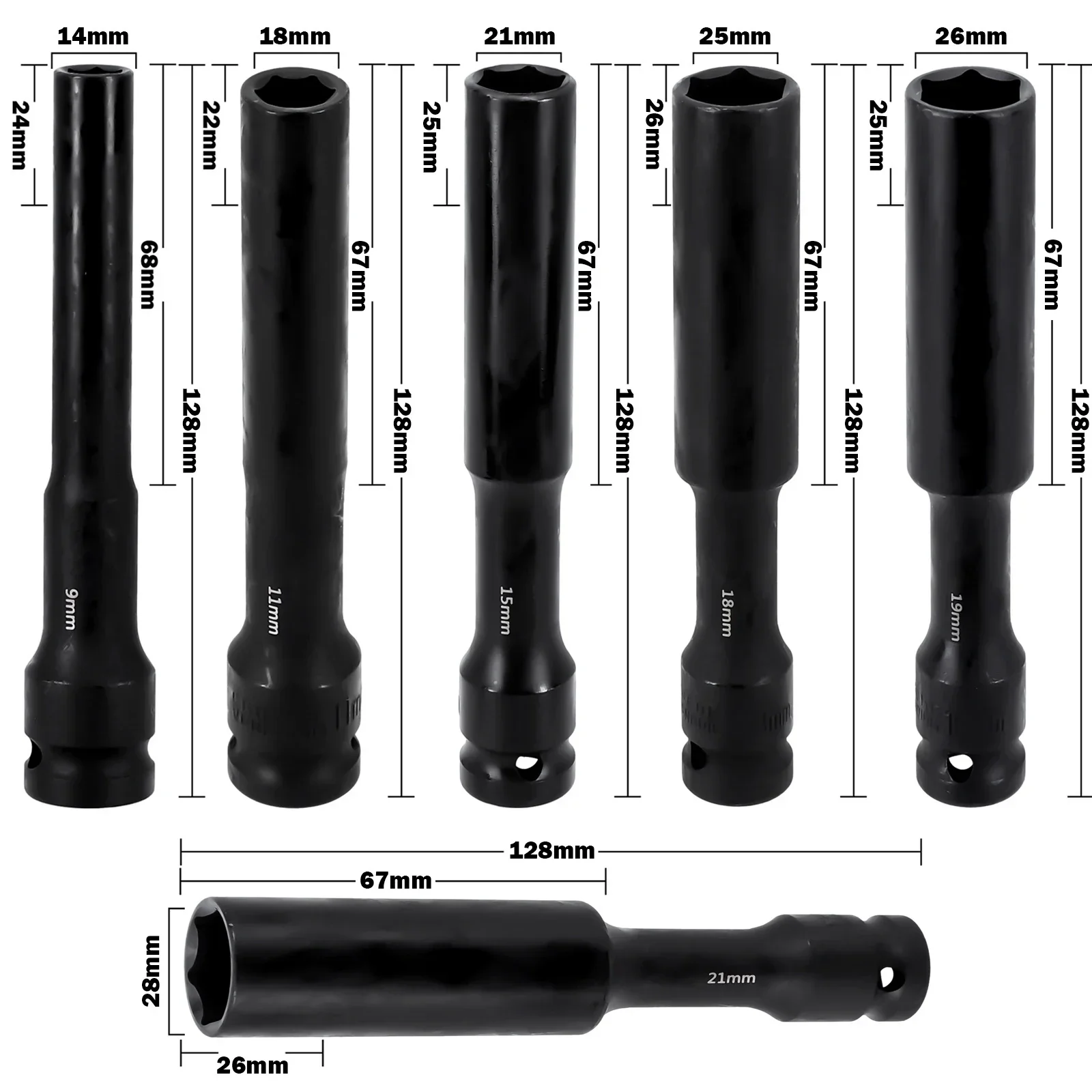Imagem -06 - Drive Socket Wrench Hex Head Spanner Converter Cabeça de Soquete Profundo Ferramentas de Remoção de Pneus Adaptador 724 mm