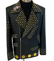 Men's Handmade Rivets Epaulet Jacket Party Stage show Performance Coat Nightclub Male Singer Dancer Stage Wear