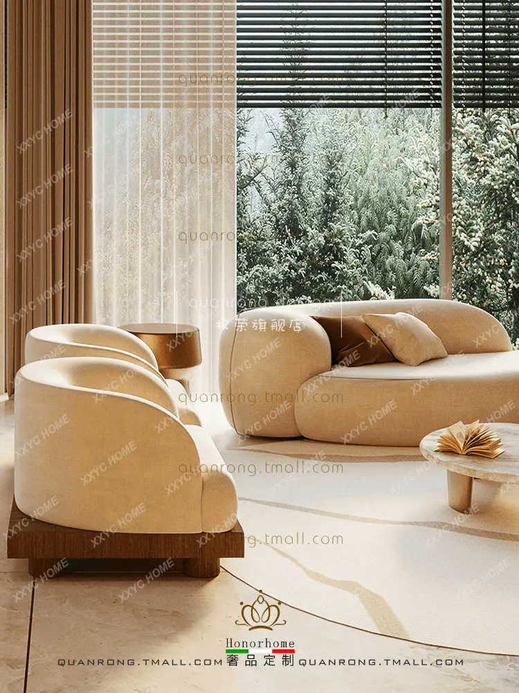A creative inline curved sofa cream style living room wabi-sabi velvet combination sofa customization