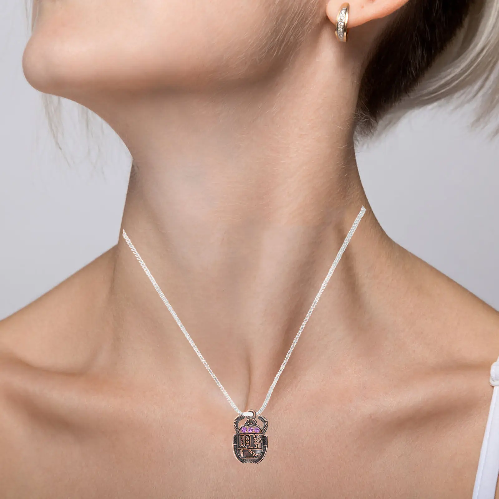 Egyptian Beetle Pendant Charms, 20pcs Metal Scarab Amulets with Crystal Accents for DIY Necklace & Bracelet Making