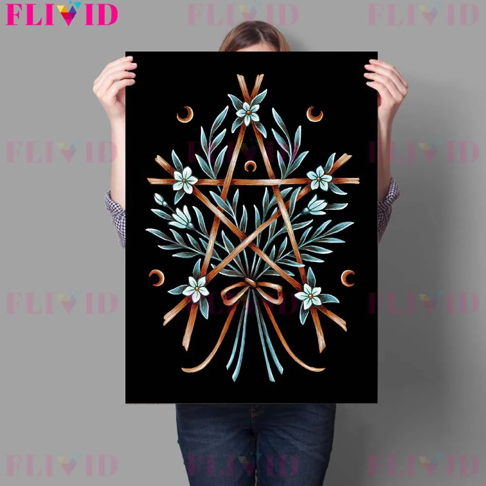 Anatomical Heart And Crescent Moon Cat Gothic Witch Art Poster And Print Witchy Pentagram Wall Art Canvas Painting Decoration