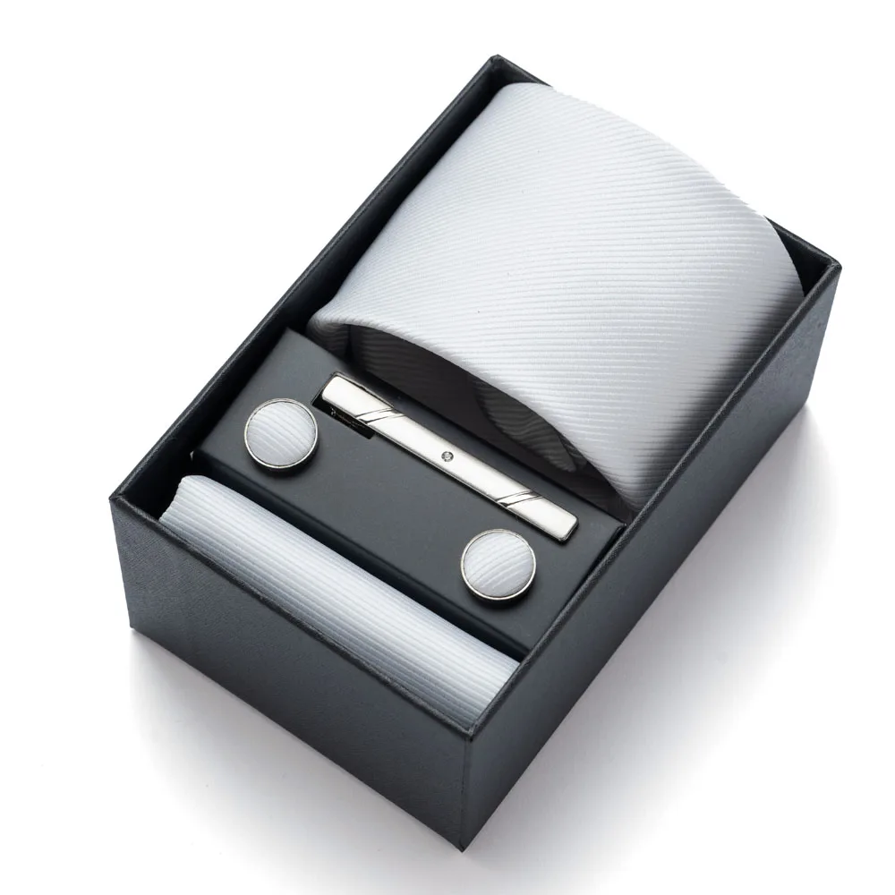 Bild 7: Einfarbige Herren-Krawatte, Einstecktuch, Manschettenknöpfe und Krawattenklammer 4-teiliges Set, Premium-Geschenkbox, Geeignet für Geschäft und Hochzeiten