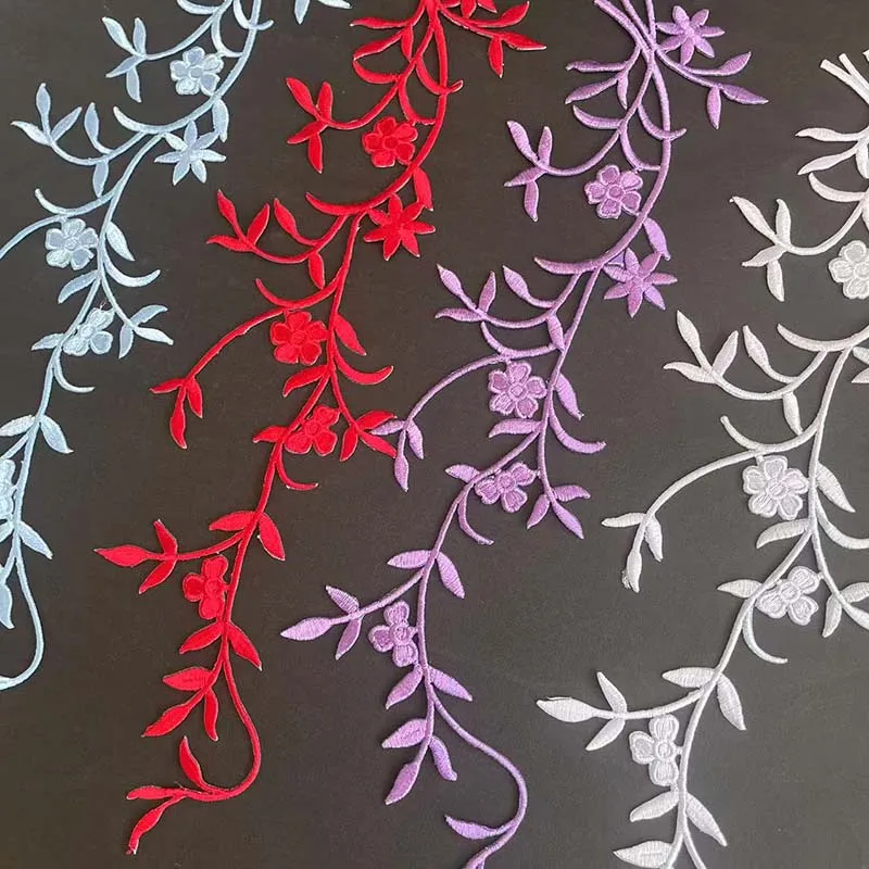 1 Stück, 5 Stück Pflaumenblüten-Stoffapplikationen zum Aufbügeln, Blumen- und Blätter-Efeu-Aufnäher, Thermocollants für Kleidung – Detail 8