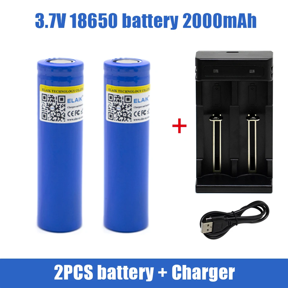 1-20PCS 18650 2000 mAh แบตเตอรี่ลิเธียม 3.7 V ไฟฉายแบบชาร์จไฟได้แบตเตอรี่, พร้อม USB Charger