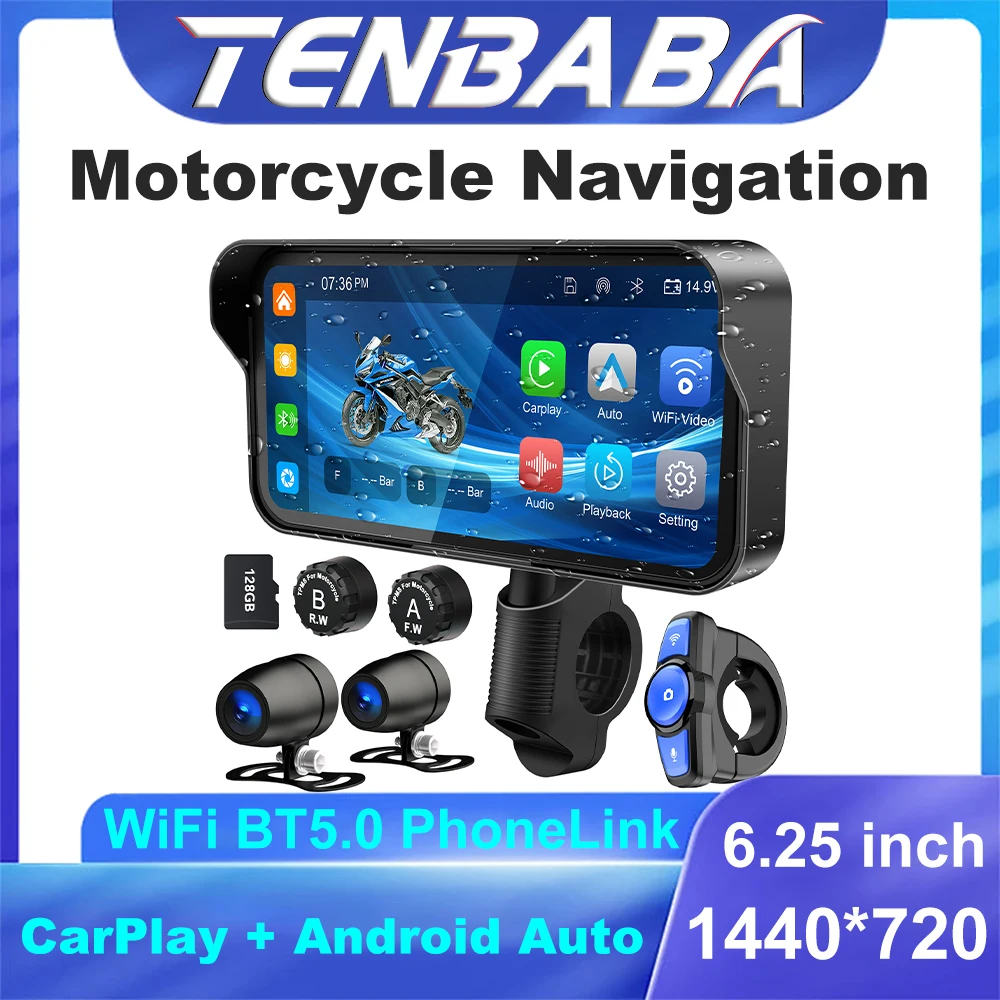 Navigazione GPS da 6,25 pollici portatile digitale wireless CarPlay Moto Android Auto moto cruscotto display monitor schermo DVR TP