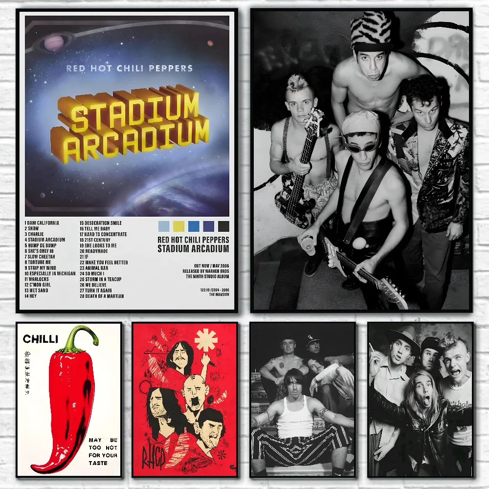 Póster de banda de Rock Popular, pimientos rojos y calientes, arte autoadhesivo, pegatina de papel impermeable, decoración de pared de habitación, cafetería, Bar, 1 ud.