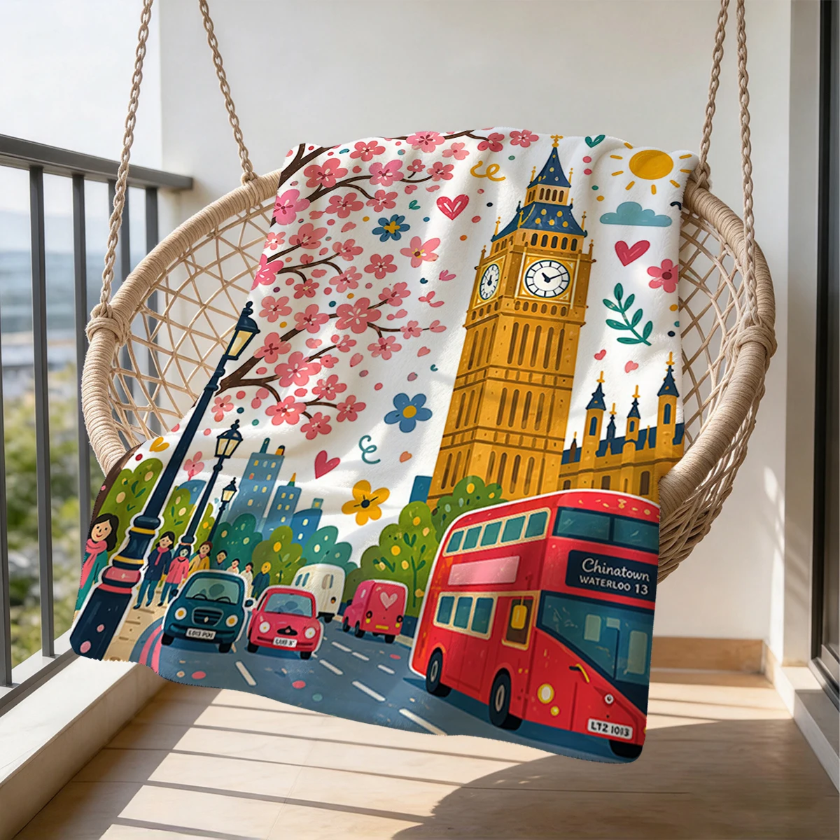 London Big Ben Red Bus Flannel Blanket Warm Soft Halloween Christmas Couch Warm Cozy Decorative Decor Gift for All Season
