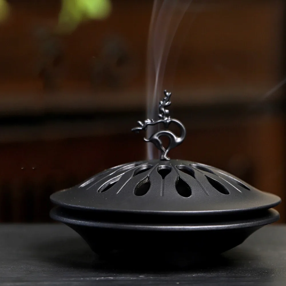 

Креативный орнамент с крышкой в виде оленя, держатель для благовоний с обратным потоком, цинковый сплав, ретро-курильница, курильница с ароматом счастливого оленя, чайная церемония