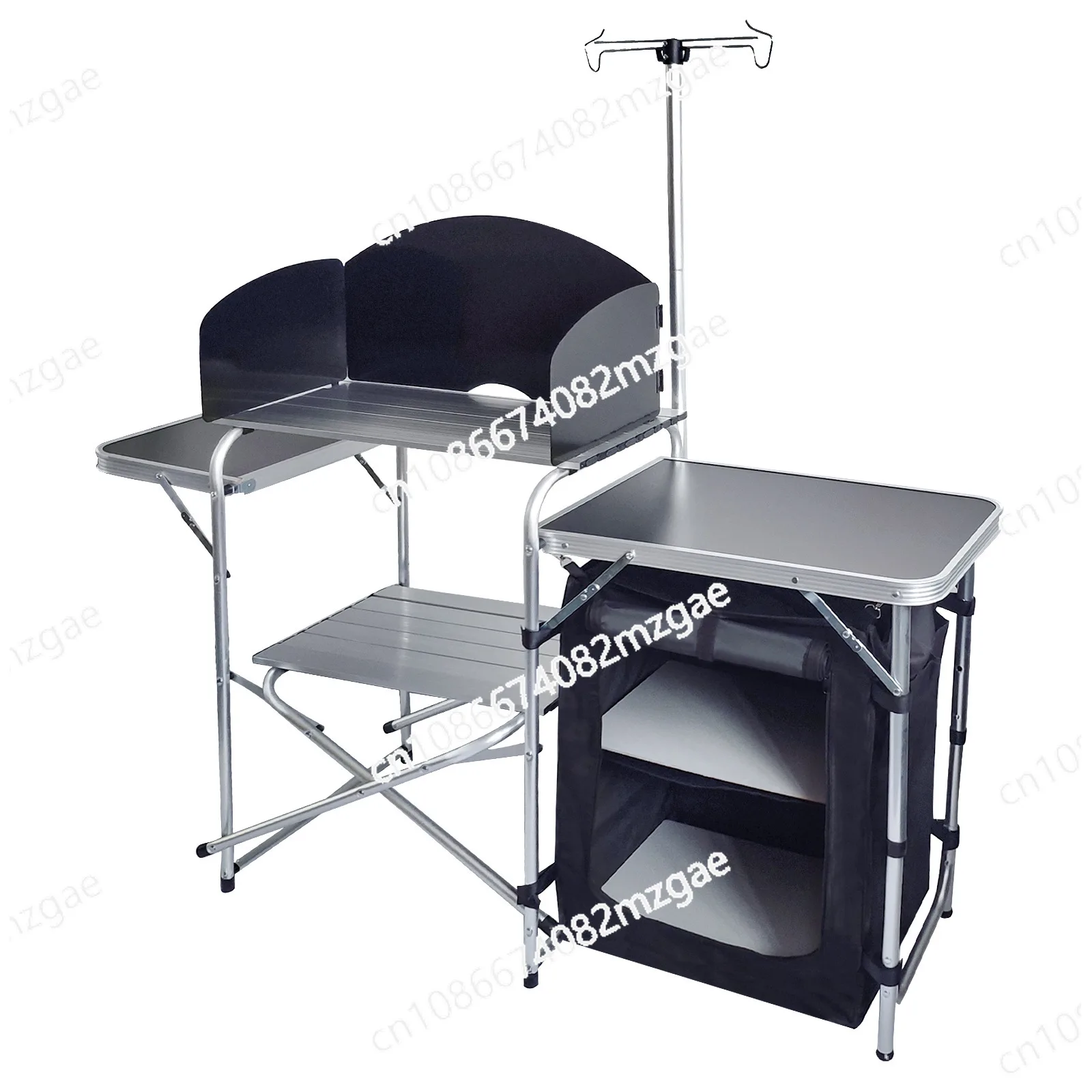 

Hot-selling outdoor camping mobile kitchen aluminum folding table with cloth cabinet