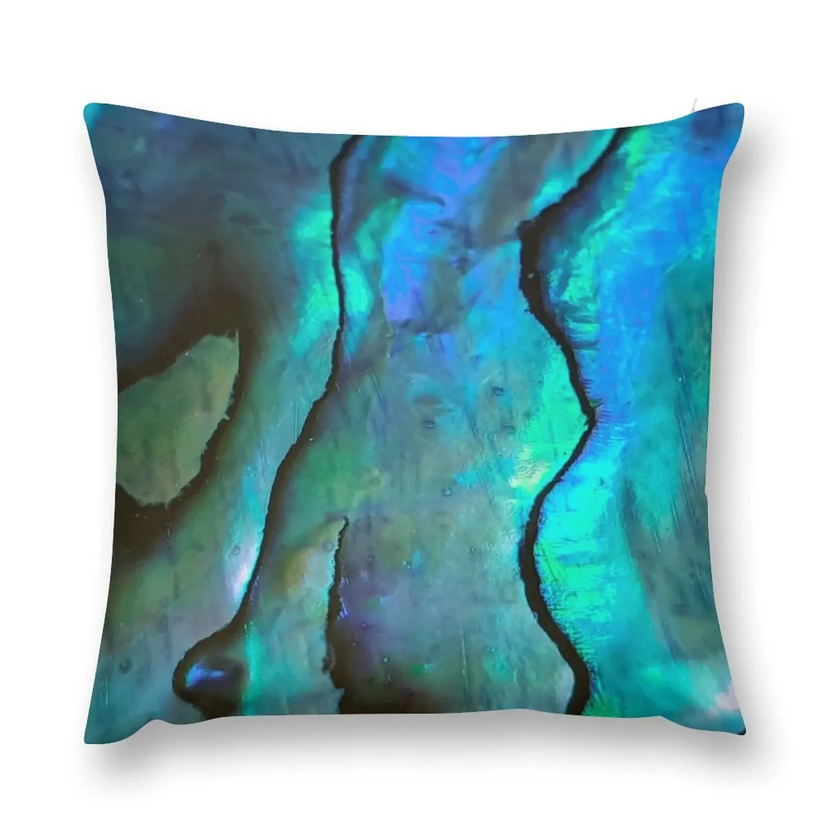 Iridescent Teal abalone shell. Flashy Teal close up photography Throw Pillow Pillow Cases Sofa Decorative Covers pillow