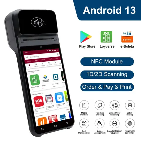 Android 13/14 Handheld POS Terminal PDA Printer 58/80mm Portable Receipt Thermal Printer NFC All-In-One POS System Ticket Maker