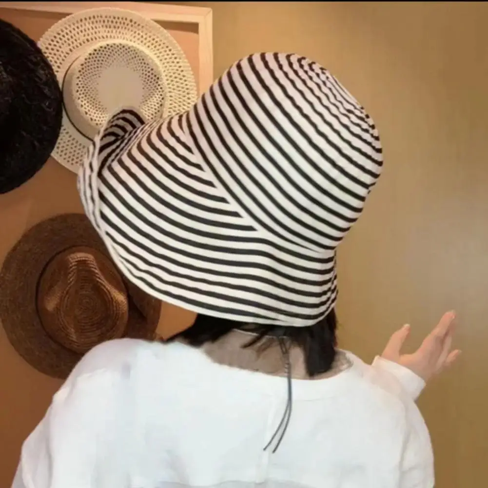 

2026 Foldable Beach Sun Hat Women Sun Hat Wide Brim Uv Protection Beach Hat Lightweight Breathable Summer Basin Striped Print