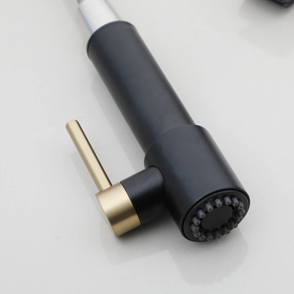 KEMAIDI Black&Brush Gold Gourmet Kitchen Spring Faucets Kitchen Sink Faucet Hot Cold Water Mixer 360 Degree Rotation Tap