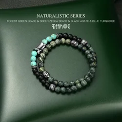 REAMOR Green Forest Series Natural Stone Beaded Bracelet Male Femme Buddha Elastic Bracelet Religious Buddhist Jewelry Gift